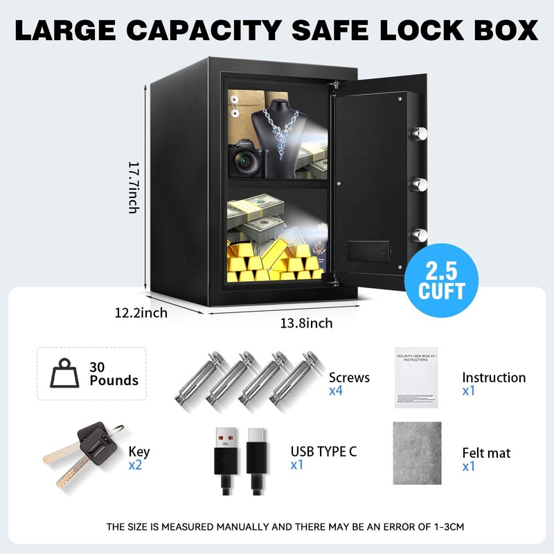 YAYAG 2.5 Cuft Safe Box, Fireproof Waterproof Safety Home Safe