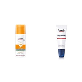 Eucerin Protector solar facial efecto mate toque seco Oil Control, 50 ml  Aquaphor Reparador De Labios Sos, 10ml, color, 10 ml, pack ofpaquete de     