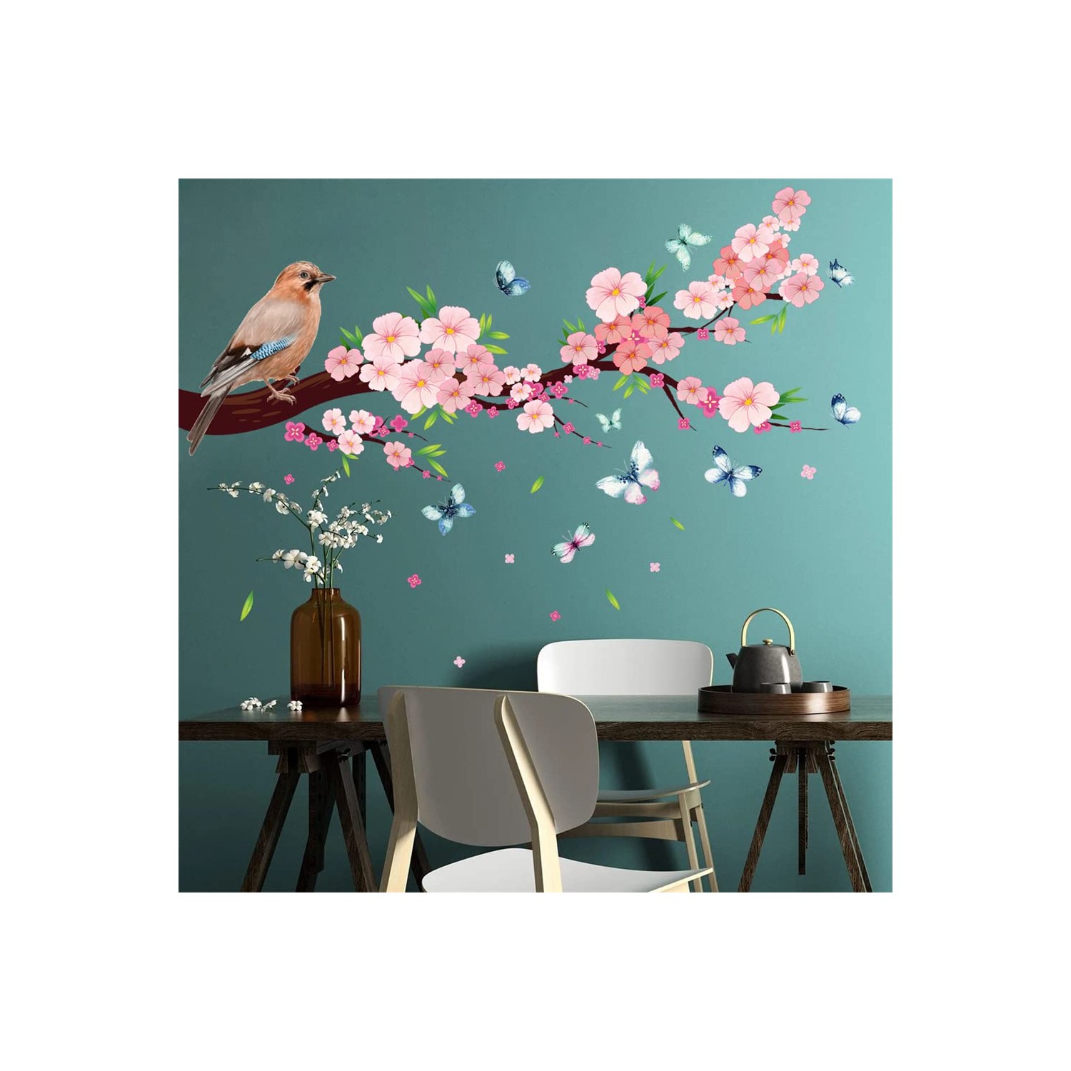 WOHAHA Wall Sticker, Flowers, Pink Peach Blossoms, Fashionable, Plants ...