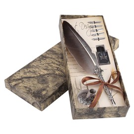 Retro Schreibfeder Set, Kalligraphie Feder zum Schreiben für Weihnachten, Geburtstagsgeschenke mit 5 Federn in Geschenkbox(Schwarz)