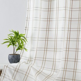 Bapawfish Short Buffalo Plaid Light Filtering Window Curtains 63 Inches Long White Checkered Grommet Panels Trellis Geo Pattern Farmhouse Modern Window Treatment for Living Room,Bedroom,40"x63"x2,Tan