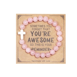 Birthday Graduation Mothers day Valentines Christmas Baptism Easter Thanksgiving Appreciation Gifts for Women Inspirational Natural Stone Healing Relaxation Crystal Cross Bracelets for Men