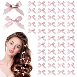 50 Pcs Pink Bows, Mini Cute Bow for Hair Small Little Girls Hair Bows Diy Craft Hairpins for Women, Girls, Teens, Toddlers, Women Wedding Christmas Decoration