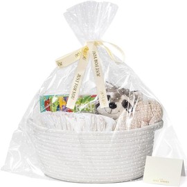 Small Basket for Gifts, Easter Basket White Empty Gift Baskets with Bags & Ribbons Durable Rope Storage Baskets for , 12"x 8"x 5" - Color: Pink, Size: 1 Count (Pack of 1)