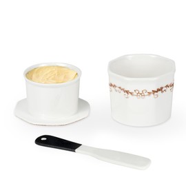 French Butter Crock for Counter with Water, 9.9oz Large Porcelain Butter Keeper Crock, Butter Crock for Counter with Water, Ceramic Butter Dish Keeper for Fresh Spreadable Butter (white)