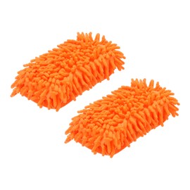 HARFINGTON 2pcs Car Wash Sponge 8.7" x 4.3" Chenille Microfiber Mitt Scratch-Free Absorbent Scour Scrubber Cleaning Sponge for Washing Detailing on Cars, Trucks, SUV, Boats, RVs, Orange