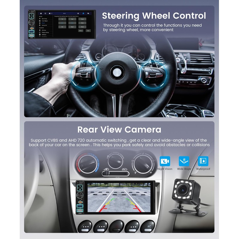Single Din Car Stereo Wireless Carplay Android Auto, 6.8 Inch
