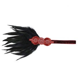YEEBOM 1920s Flapper Headband Roaring 20s Great Gatsby Feather Headpiece Hair Accessories for Women, Red Black46, Medium