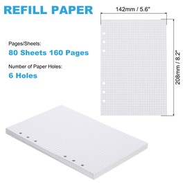 PATIKIL A5 Grid Refill Paper 6-Ring Binder Loose Leaf Planner Filler Paper Planner Inserts, 80 Sheets/160 Pages, Lined