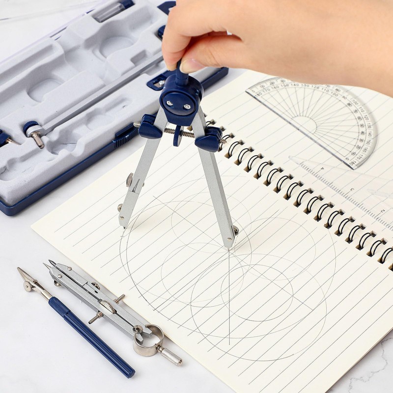 Teling 4 Pack Professional Geometry Set Compass Geometry Tool Protractor