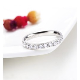 Tigrade 3mm Womens Titanium Eternity Rings Cubic Zirconia Wedding Engagement Band (Silver, 6.5)