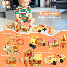 DBPBToU Wooden Building Blocks for Kids 238 psc Montessori Construction Toys for 3 4 5 6 7 8 Years Gift for Boys Girls (Warm Colours)