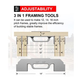 Kolvoii 2 Pcs Framing Tools, 12", 14" & 16" On-Center Stud Layout Tool, 100% Cast Aluminum Framing Jig, 3 in 1 Stud Framing Tool for Walls, Roofs, Floors or Ladders