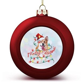 DOREENABE Watercolor Dog Santa Hat Ball Ornament - Dog Wearing A Christmas Hat with String Lights Christmas Ornaments Keepsake Souvenir for Christmas Tree Seasonal Holiday Decoration