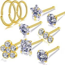 Carperton Gold Nose Rings Studs Bone Nose Studs for Women 20g Nose Piercing Nostril Jewelry