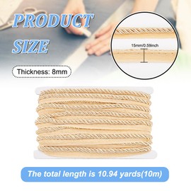 BENECREAT 11 Yards/10m Twisted Lip Cord Trim 15mm Upholstery Trim Cord Rope Ribbon Light Khaki Braid Ribbon for Home Decoration, DIY Handmade Crafts