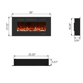 Valuxhome 30 Inches Recessed and Wall Mounted Electric Fireplaces Insert for Living Room with Remote,1500W/750W,13 Fuel Bed Colors, Overheating Protection, Crystal, Touch Screen, Timer, Black