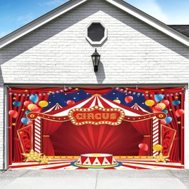 Circus Garage Door Cover Banner Decorations Backdrop 8x16ft Large Playground Carnival Red Curtain Garage Door Outdoor Kids Circus Theme Birthday Party Baby Shower Garage Door Banner Decorations