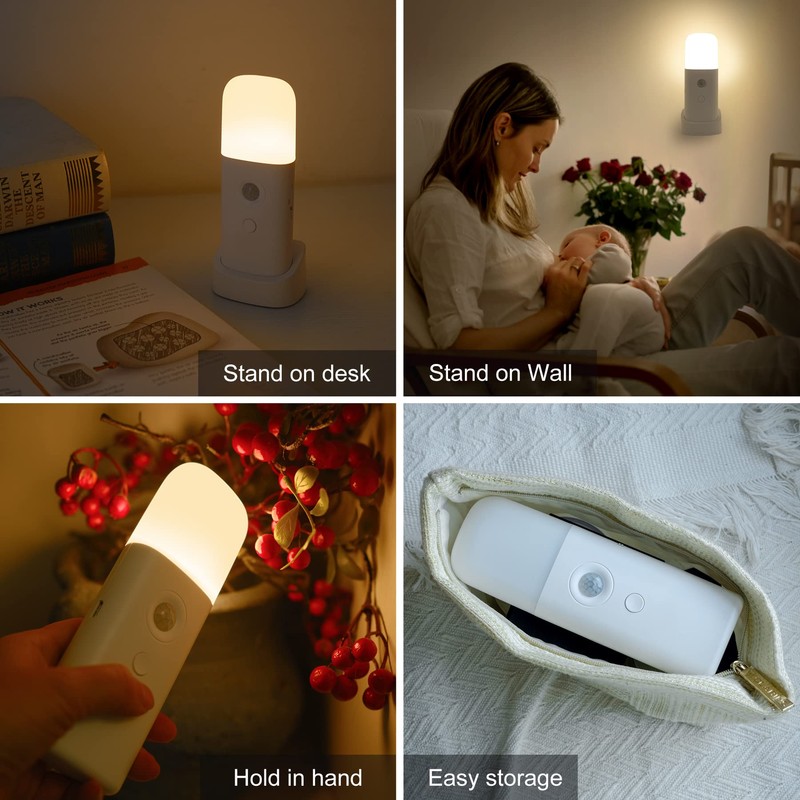 CREWEEL Motion Sensor Night Lights Indoor, Rechargeable Night Light Battery