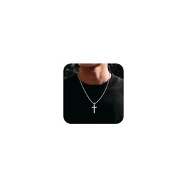ESHIONER Cross Necklace for Men Boys Silver Titanium Stainless Steel Cross Chain Necklace Chain 18-24 Inch with Crucifix Pendant Bible Catholic Jesus Birthday Confirmation Jewellery Gifts for Men