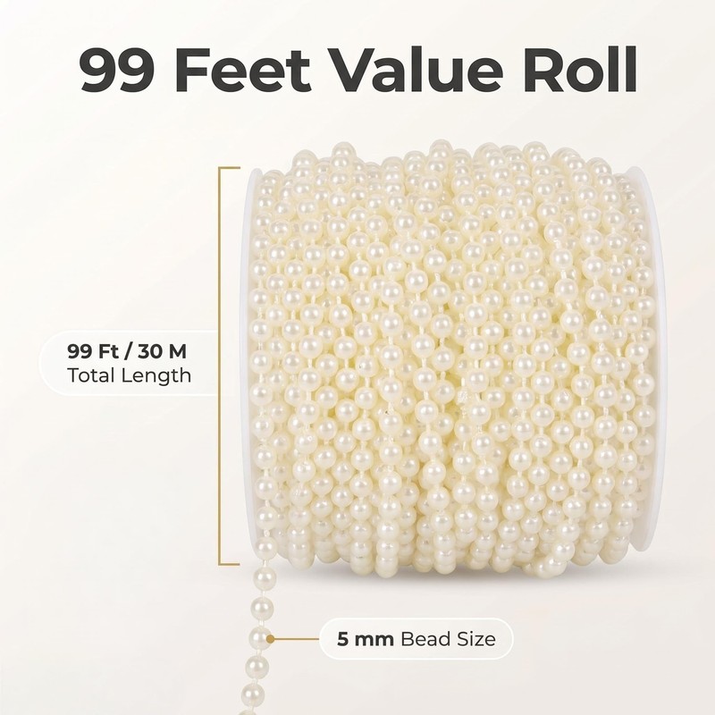 Faux Pearl Bead Strand, 5mm Ivory Pearl Beads String Roll,