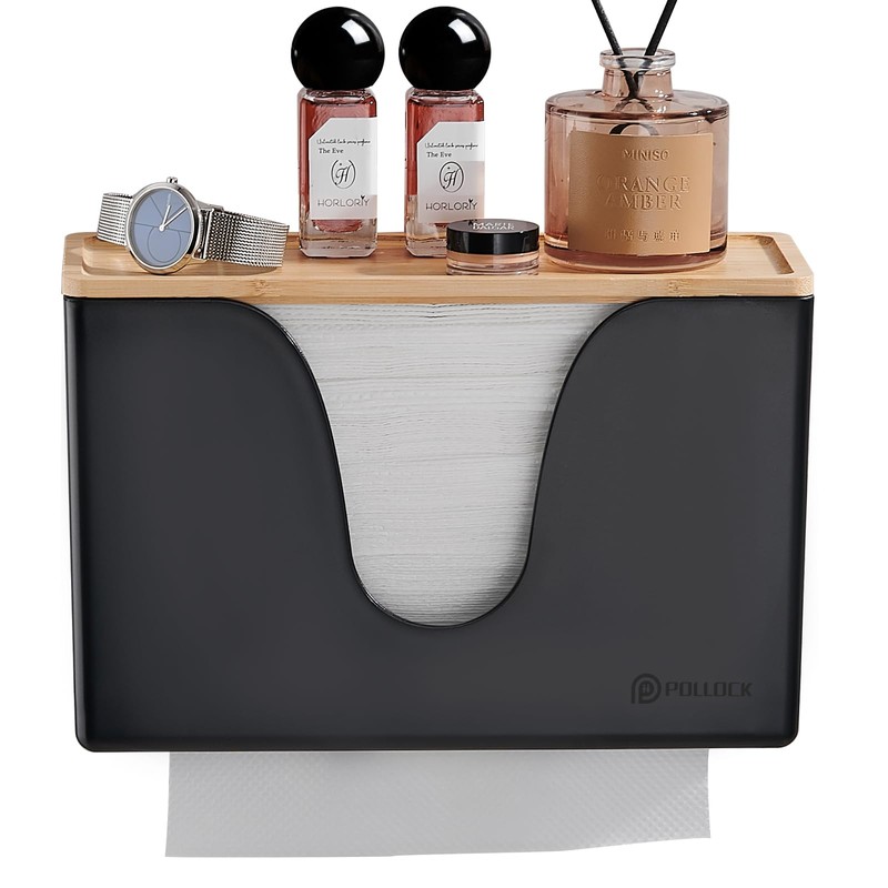 Pollock Paper Towel Dispenser with Lid,Wall Mount or Countertop,Black