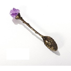 1Pc Bronze and Purple Crystal Alloy Coffee Spoons Decorative Tea Spoon, Crystal Alloy,Vintage Carved,Dessert Spoon Ice Cream Spoons Teaspoons (A,Brass)