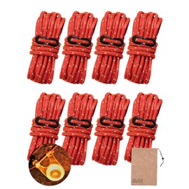 DaLaCa Paracord Tent Rope, Tarp Rope, Guy Rope, Includes Reflective Materials, Thickness, 0.2 inches (5 mm), Length 16.4 ft (4 m), 6 Pieces/8 Pieces, 10 Pieces, Load Capacity 770.2 lbs (350 kg),
