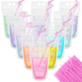 100Pcs 16oz A Tini Bit Older Stand-Up Plastic Drink Pouches Martini Juice Pouches with Straws Heavy Duty Hand-Held Zipper Translucent Beverage Bags for Bachelorette Martini Party Smoothie Drinkware
