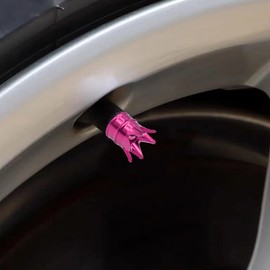 JNNJ Set of 4 Valve Caps, Car Crown, Aluminium Alloy Car Tyres, Valve Caps, Car Tyre Valve Covers, Automotive Crown Dustproof Valve Caps (Pink)