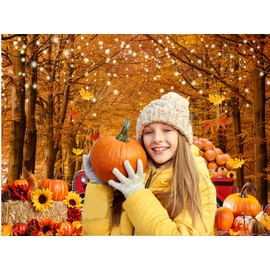 Dudaacvt 7x5ft Fall Thanksgiving Backdrop Red Truck Pumpkins Backdrop Thanksgiving Party Supplies Autumn Farm Harvest Party Banner Decor