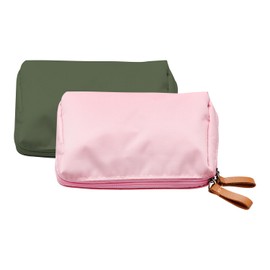 Hopzab 2 PCS Travel Makeup Pouches, Small Waterproof Cosmetic Bag Organiser, Nylon PVC, Large Capacity Multi-Functional Storage for Toiletries and Accessories(Pink, Green)