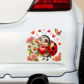 2pcs 5.12''x4.72'' Cute Cartoon Ladybug with Flowers Car Bumper Window Stickers for Car, Truck, Van, Laptop, Wall, Window, Home Decoration Decals, Vinyl Material Stickers | CZ107