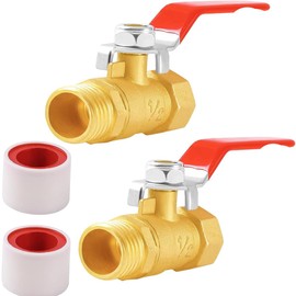 Pack of 2 1/2 inch brass ball valve, ball valve with 1/2 inch male x female, water shut-off valve with handle red for water pipes/tap