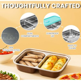 Stainless Snack Container Reusable, Double Compartment Snack Containers with Lids, No Spill Takeout Travel to Go Outdoor Camping Reusable Dishwasher Safe Snack Box for Food (4)