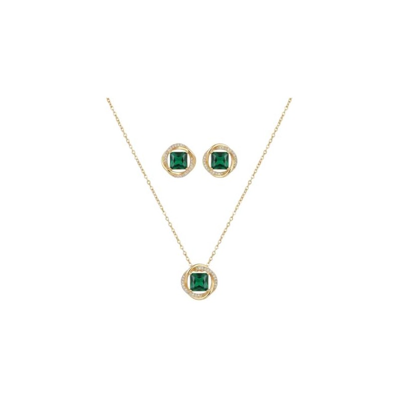 Juego de aretes y collar circular cuadrado