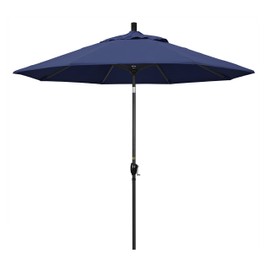 California Umbrella GSPT908302-F09 9' Round Aluminum Market, Crank Lift, Push Button Tilt, Black Pole, Navy Blue Olefin Patio Umbrella, 9-Feet