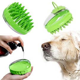 Cepillo de Baño para Perros y Gatos, Masajeador de Silicona 3 en 1, Ideal para Baño, Masaje y Eliminación de Pelo, Función de Dispensador de Champú(Ve