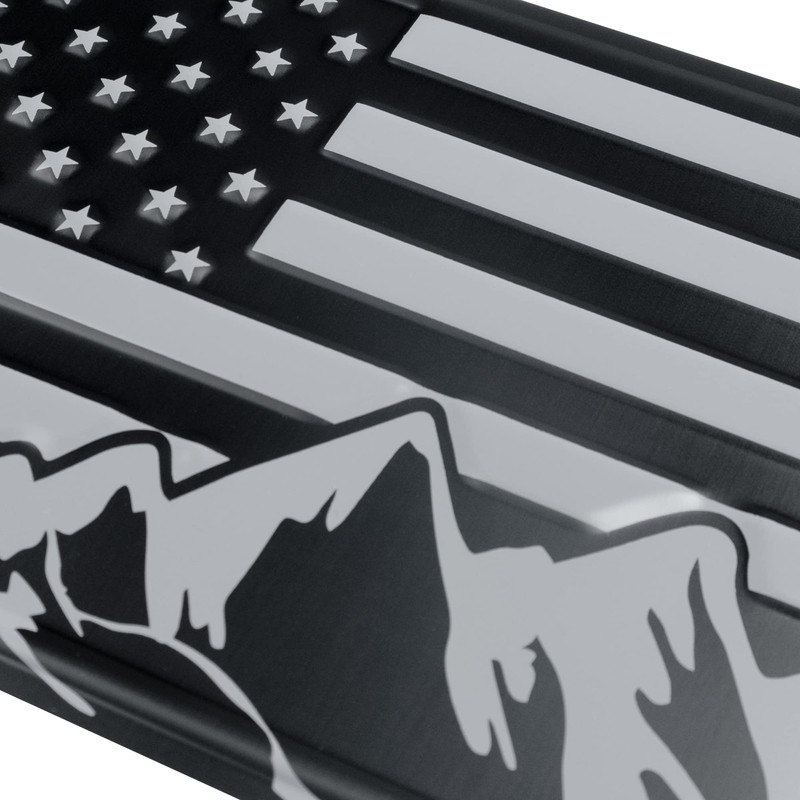American Flag with Mountains License Plate. Embossed 3D Aluminum (Grey