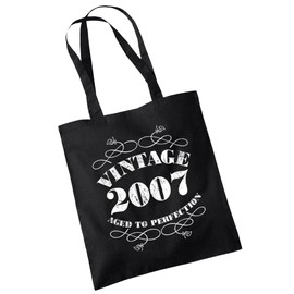 18th Birthday Gifts For Daughter - Cotton Tote Bag For Her - Funny Vintage Slogan Born In 2007 - Present Bag Gift Wrapping - Black