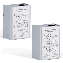 Hipoilk Attic Fan Thermostat Control with Built-in Fire Safety Shut Off, Adjustable Temperature Controller 120V Thermostat Replacement for Power Attic Ventilators and Exhaust Fan, 2 Pack