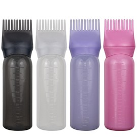 FZWONVUC 4 Pack Root Comb Applicator Bottle, Hair Oil Applicator, Oil Comb Applicator Bottle for Hair Dye Shampoos Hair Salons (Black+White+Purple+Pink)