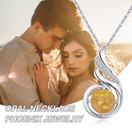 KINGWHYTE Opal Necklace 925 Sterling Silver Phoenix Princess Necklace, Opal Pendant for Women Birthstone Jewellery Birthday Gift for Her - 18 Inches + 2 Inches Silver Chain, Sterling Silver