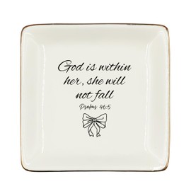 WODMIS Christian Preppy Bow Ceramic Jewelry Tray Dish, Coquette Bible Verse Jewelry Plate Ring Trinket Dish, Trendy Aesthetic Ribbon Gifts for Women Bestie Best Friends