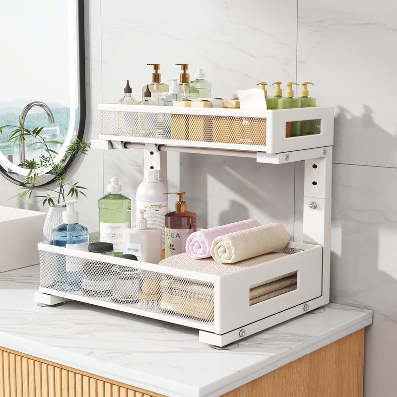 2-Pack Under Sink Storage Organizer, Large 2-Tier Elegant Mesh Pull
