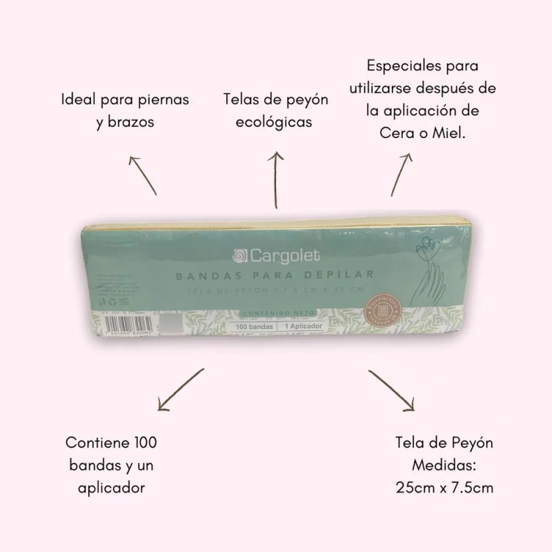 Bandas Depilar Ecologicas Tela Peyon Cargolet 100 Pzas Sensible