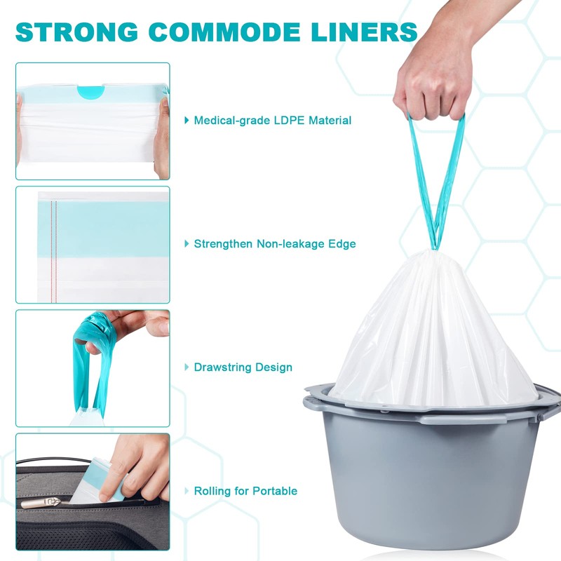 OUMEE Commode Liners with Absorbent Pads, 90 Bedside Commode Liners