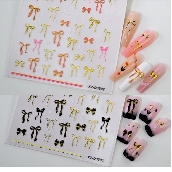 Unbranded 2Pcs Self-Adhesive Nail Art Decals with Butterfly Bow-Knot Gold