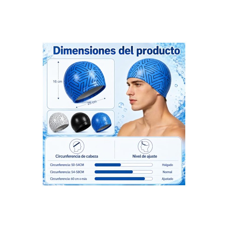 2 Gorra Natacion de pu para Adultos, Gorro Nadar de