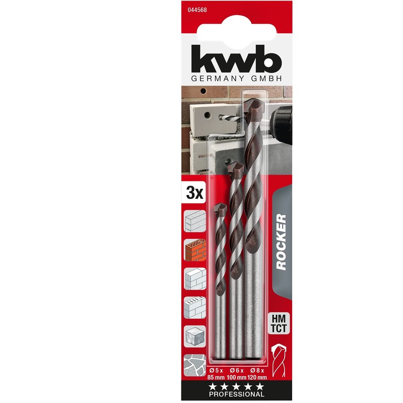 KWB Rocker Concrete and Masonry Drill Bit Set, ISO 5468,
